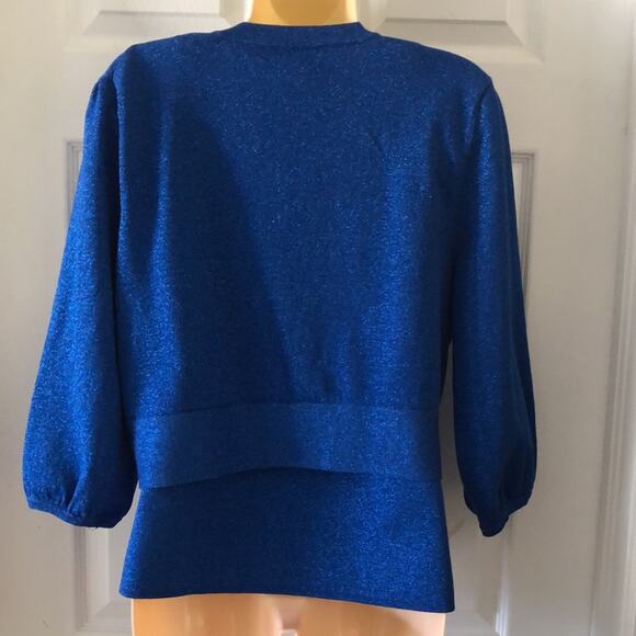 Michelle Antonelli 2pc Blue Sparkle Knit Top Set Woman Size Large Embellished - Picture 2 of 13